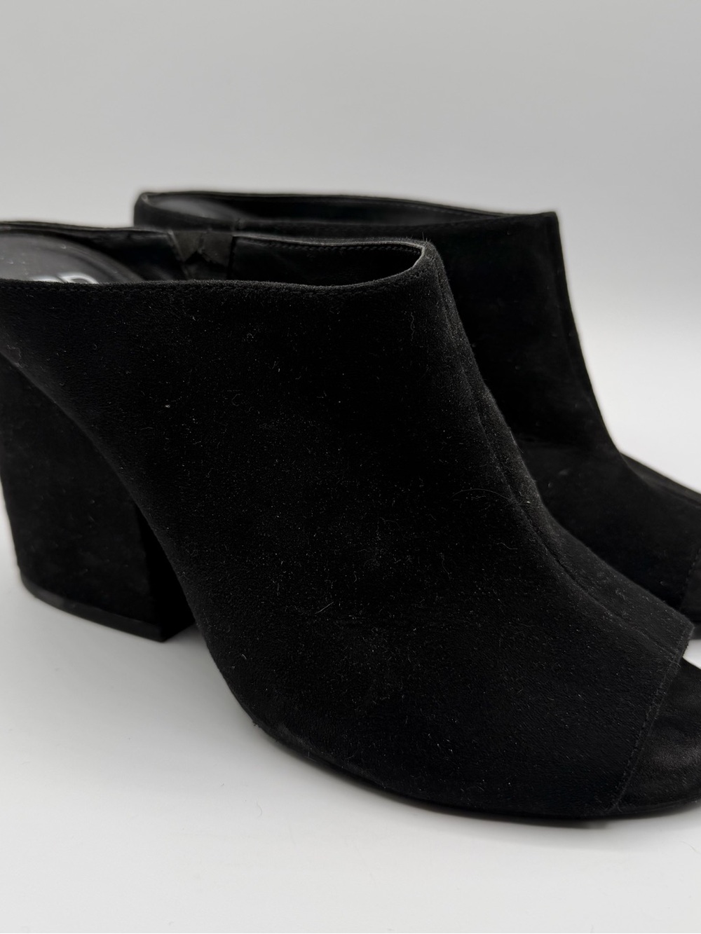 BP Black Faux Suede Peep Toe Mule Block Heel Slides Women’s 8.5M
